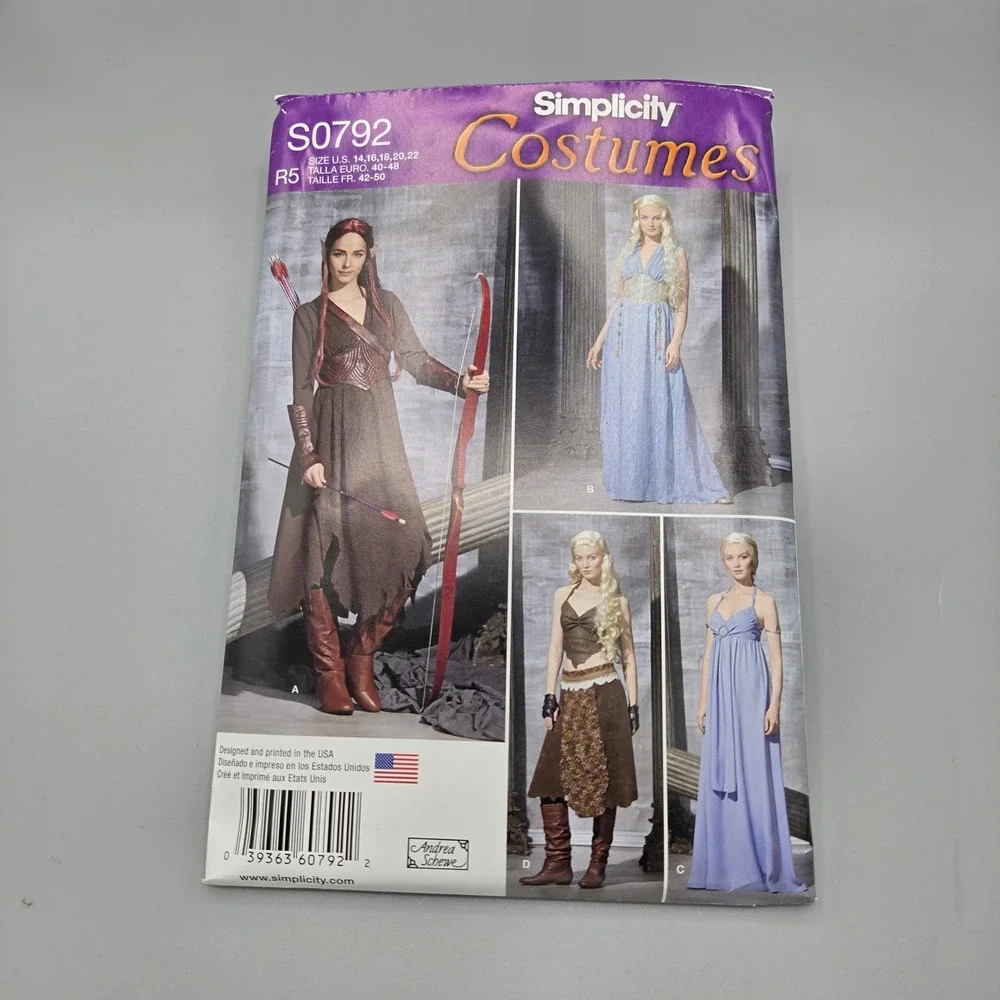 Simplicity S0792 Fantasy Costume Sewing Pattern R5 14-22 Elf Medieval Dress 1347